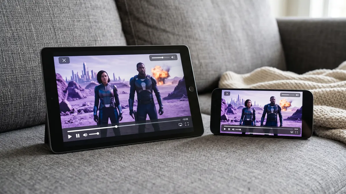 Même film IPTV lu sur une tablette et un smartphone en simultané